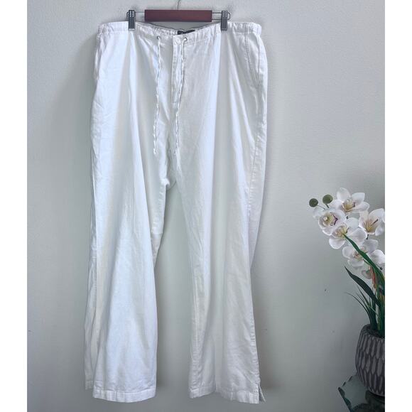 Eddie Bauer White Linen Blend High Waisted Wide Leg Trouser Pants Women's 16 - Picture 1 of 10